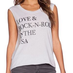 CHASER Love and Rock-N-Roll Tee in Cloud Size Medium NWOT Lightly Flawed